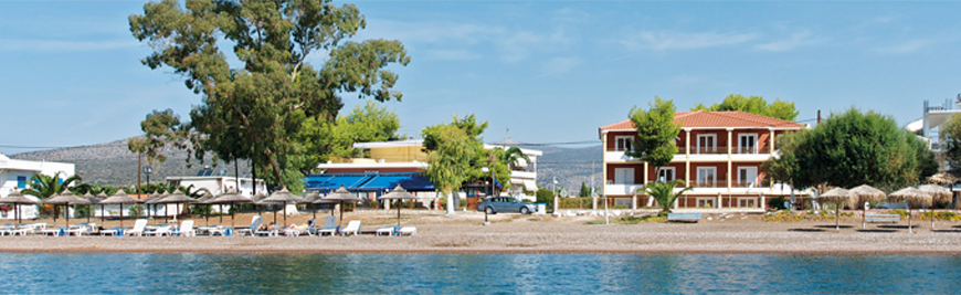 Our hotelcomplex seen from the sea with Zoom Original on the left and Zoom New in the middle.